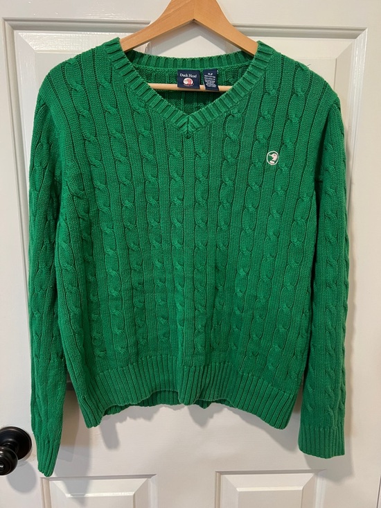 Duck Head Sweaters - Vintage Duck Head Women's Green Cable Knit V-Neck Preppy Sweater